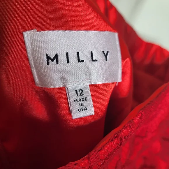 MILLY Kiss Red Lace Spaghetti Strap Slim Grace Dress With Flounce Hem - Picture 7 of 16